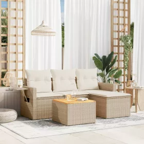    5 részes bézs polyrattan kerti ülőgarnitúra párnákkal