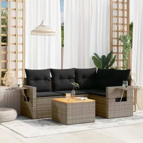    5 részes szürke polyrattan kerti ülőgarnitúra párnákkal