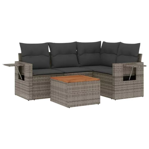  5 részes szürke polyrattan kerti ülőgarnitúra párnákkal