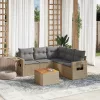 6 részes vegyes bézs polyrattan kerti ülőgarnitúra párnákkal