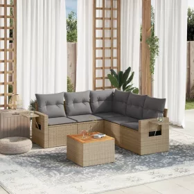    6 részes vegyes bézs polyrattan kerti ülőgarnitúra párnákkal