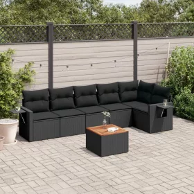    7 részes fekete polyrattan kerti ülőgarnitúra párnával