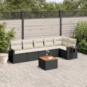    7 részes fekete polyrattan kerti ülőgarnitúra párnával