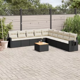    10 részes fekete polyrattan kerti ülőgarnitúra párnákkal