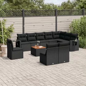    11 részes fekete polyrattan kerti ülőgarnitúra párnákkal