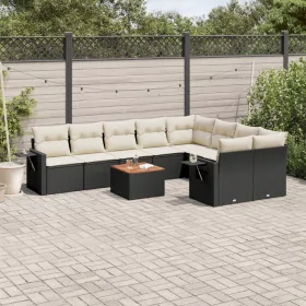    10 részes fekete polyrattan kerti ülőgarnitúra párnákkal