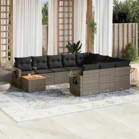    11 részes szürke polyrattan kerti ülőgarnitúra párnákkal