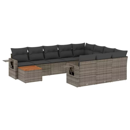  11 részes szürke polyrattan kerti ülőgarnitúra párnákkal