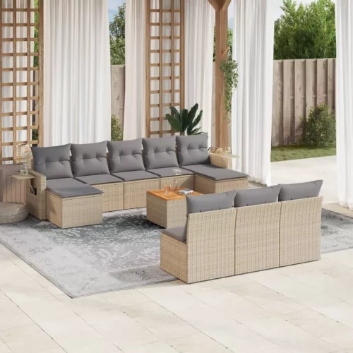  11részes vegyes bézs polyrattan kerti ülőgarnitúra párnákkal