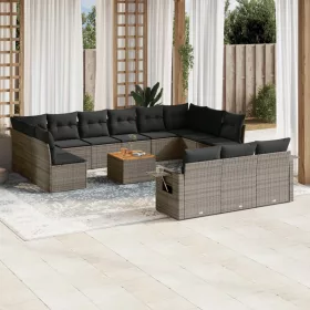    14 részes szürke polyrattan kerti ülőgarnitúra párnákkal