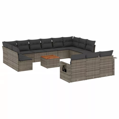  14 részes szürke polyrattan kerti ülőgarnitúra párnákkal
