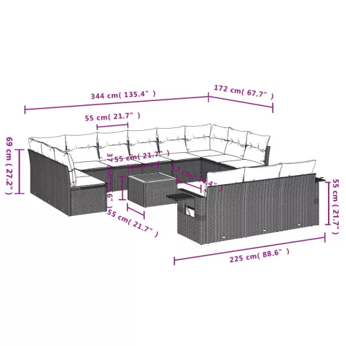  14 részes szürke polyrattan kerti ülőgarnitúra párnákkal
