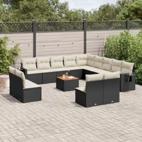    14 részes fekete polyrattan kerti ülőgarnitúra párnákkal
