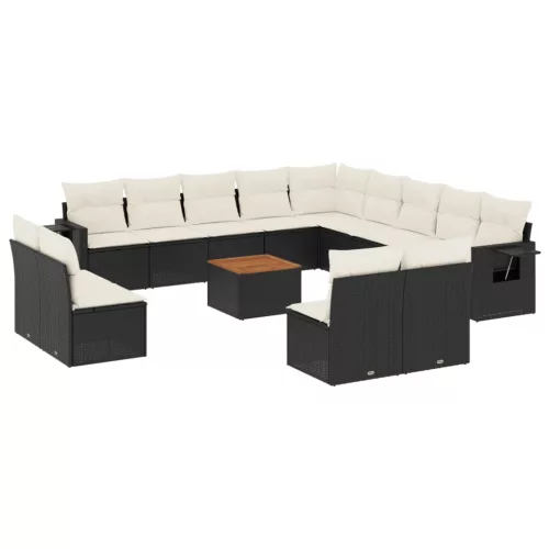  14 részes fekete polyrattan kerti ülőgarnitúra párnákkal