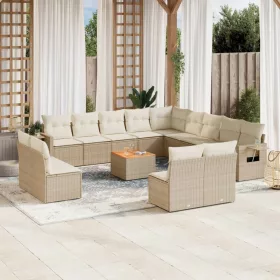    14 részes bézs polyrattan kerti ülőgarnitúra párnával