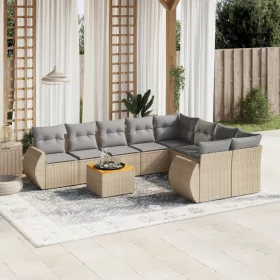    9 részes bézs polyrattan kerti ülőgarnitúra párnákkal