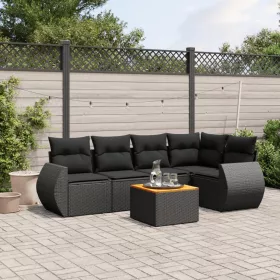    6 részes fekete polyrattan kerti ülőgarnitúra párnákkal