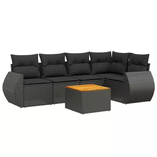  6 részes fekete polyrattan kerti ülőgarnitúra párnákkal