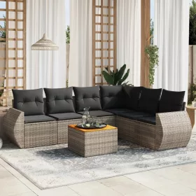    7 részes szürke polyrattan kerti ülőgarnitúra párnákkal