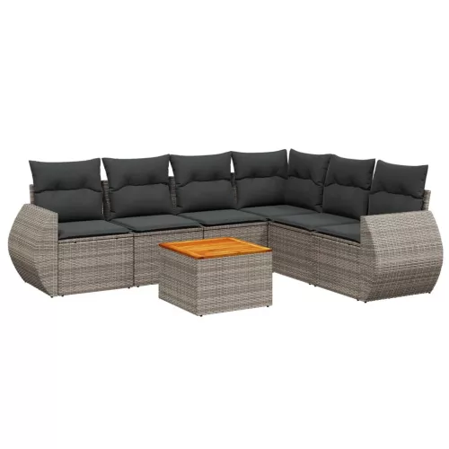  7 részes szürke polyrattan kerti ülőgarnitúra párnákkal