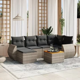    7 részes szürke polyrattan kerti ülőgarnitúra párnákkal
