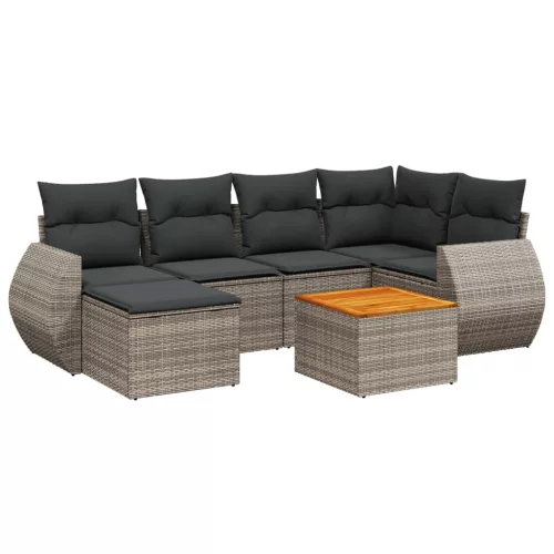  7 részes szürke polyrattan kerti ülőgarnitúra párnákkal