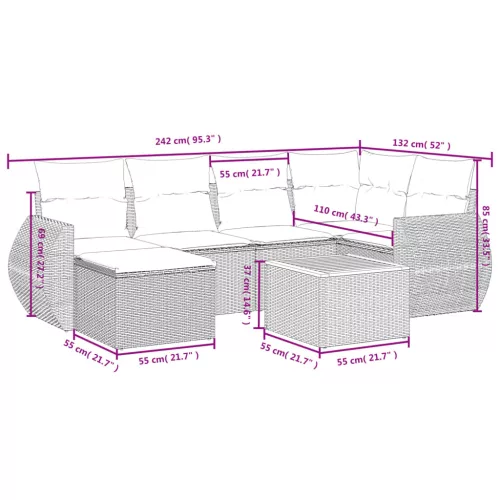  7 részes szürke polyrattan kerti ülőgarnitúra párnákkal