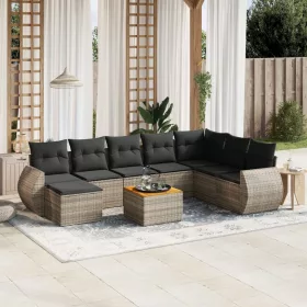    9 részes szürke polyrattan kerti ülőgarnitúra párnákkal