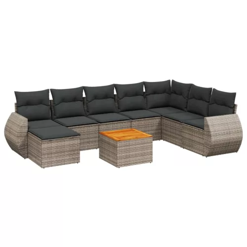  9 részes szürke polyrattan kerti ülőgarnitúra párnákkal