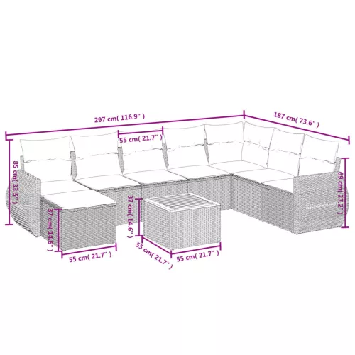  9 részes szürke polyrattan kerti ülőgarnitúra párnákkal
