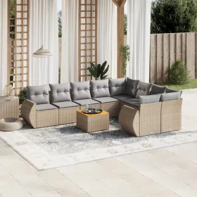    10 részes bézs polyrattan kerti ülőgarnitúra párnával