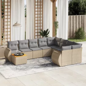    10 részes bézs polyrattan kerti ülőgarnitúra párnával