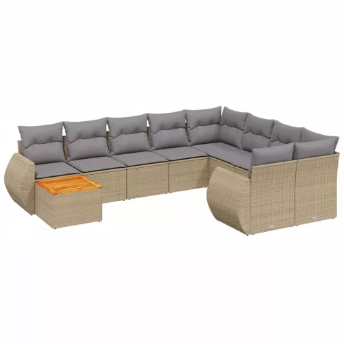  10 részes bézs polyrattan kerti ülőgarnitúra párnával