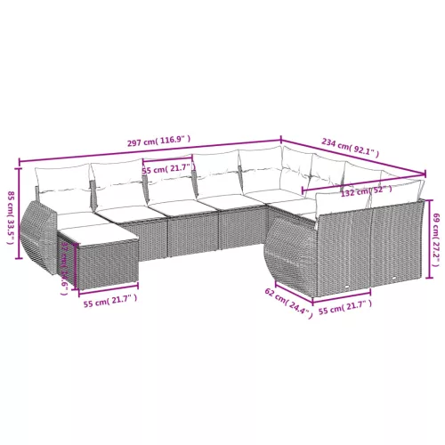  10 részes bézs polyrattan kerti ülőgarnitúra párnával