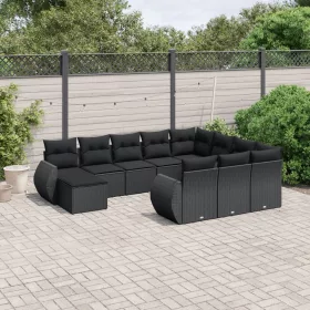    11 részes fekete polyrattan kerti ülőgarnitúra párnákkal