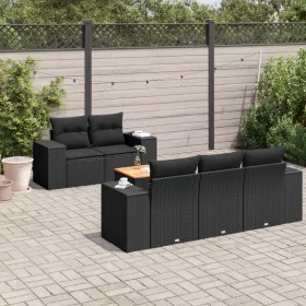    6 részes fekete polyrattan kerti ülőgarnitúra párnákkal