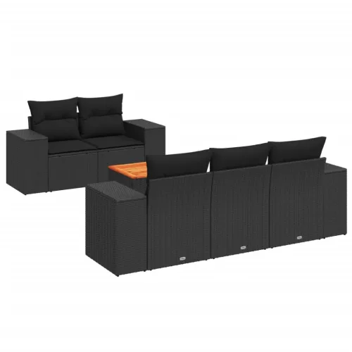  6 részes fekete polyrattan kerti ülőgarnitúra párnákkal