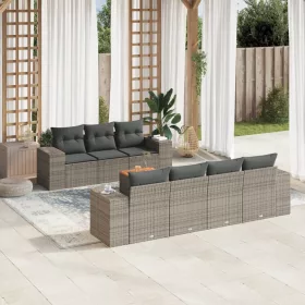    8 részes szürke polyrattan kerti ülőgarnitúra párnákkal