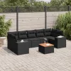  8 részes fekete polyrattan kerti ülőgarnitúra párnákkal