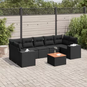    8 részes fekete polyrattan kerti ülőgarnitúra párnákkal