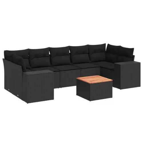  8 részes fekete polyrattan kerti ülőgarnitúra párnákkal