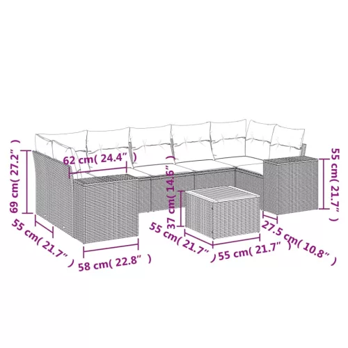 8 részes fekete polyrattan kerti ülőgarnitúra párnákkal
