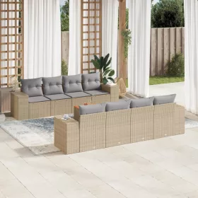    9 részes bézs polyrattan kerti ülőgarnitúra párnákkal