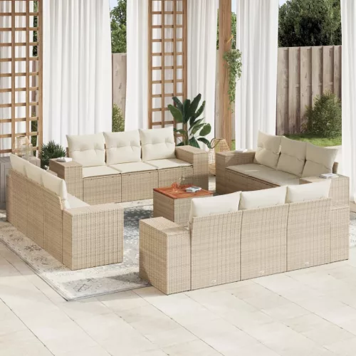  13 részes bézs polyrattan kerti ülőgarnitúra párnákkal