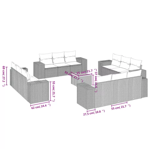  13 részes bézs polyrattan kerti ülőgarnitúra párnákkal