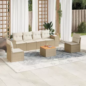    7 részes bézs polyrattan kerti ülőgarnitúra párnákkal