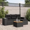  5 részes fekete polyrattan kerti kanapészett párnákkal