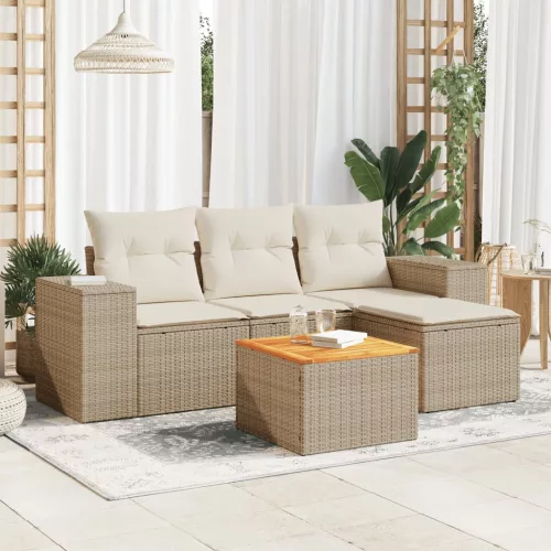  5 részes bézs polyrattan kerti ülőgarnitúra párnákkal