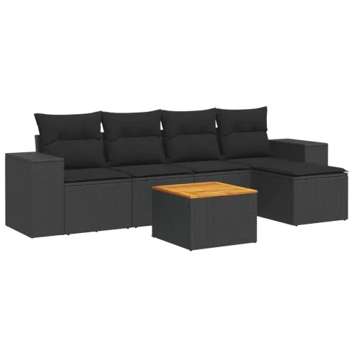  6 részes fekete polyrattan kerti ülőgarnitúra párnákkal
