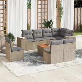    9 részes bézs polyrattan kerti ülőgarnitúra párnákkal